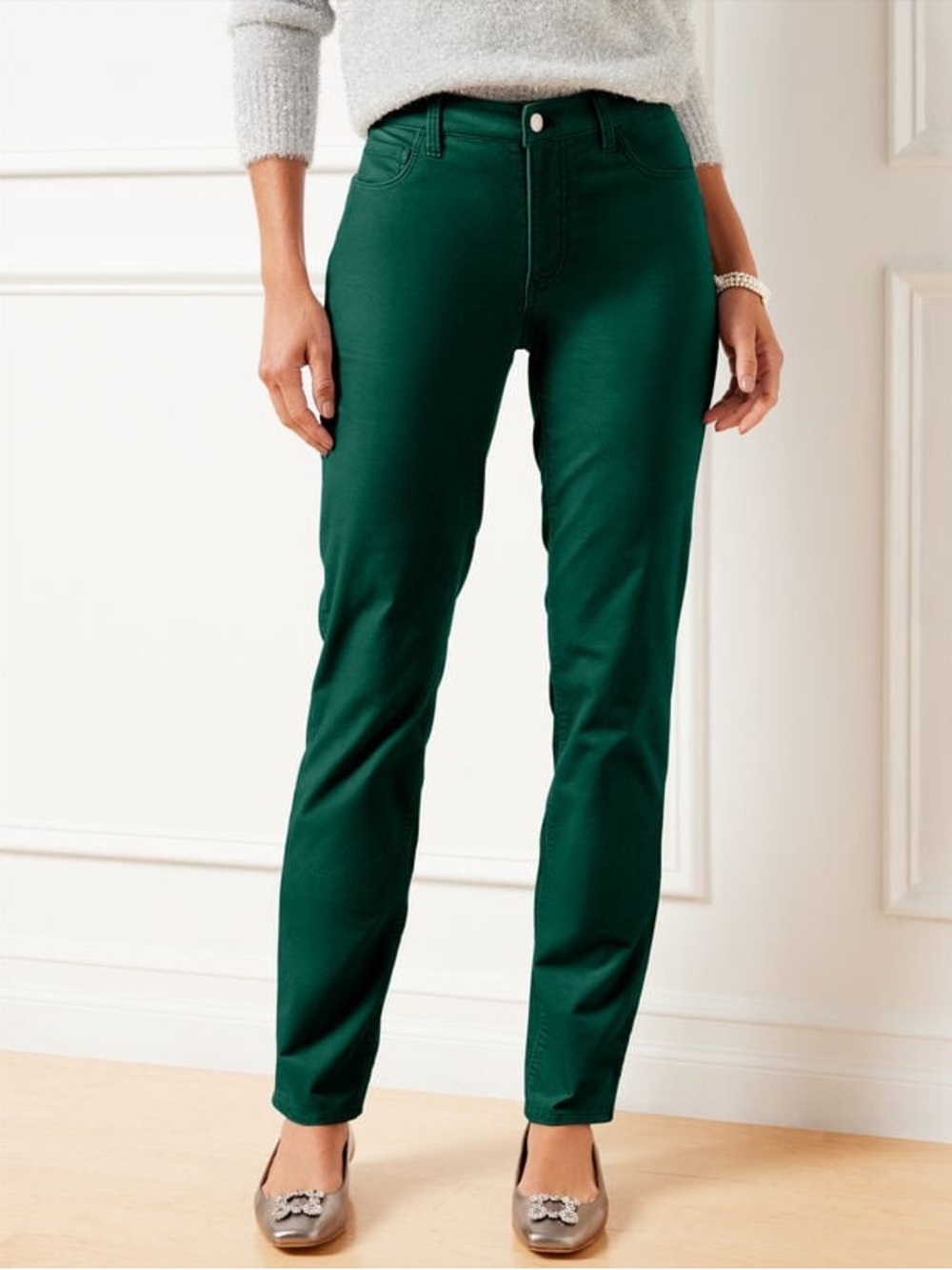 Talbots Highland Green Velveteen Straight Leg Pants 14P Preowned EUC
